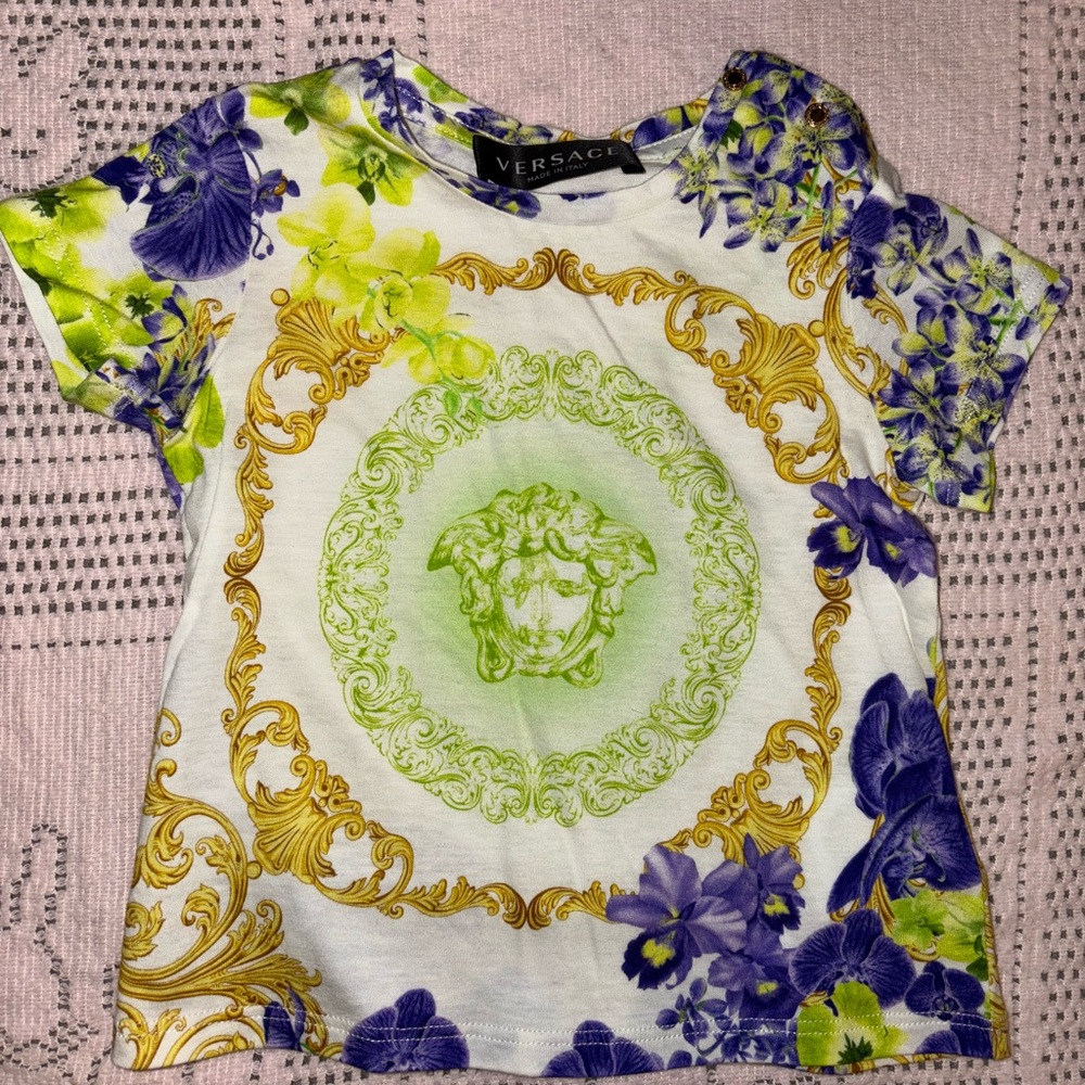 Versace Kids Floral Print Shirt - Green and Purple